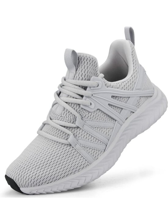 Shoes - Women's Grey Mesh Walking Tennis Lightweight Casual Lace-Up Slip On Sneaker